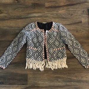 Fun Tularosa Black and White Fringe Jacket Size Medium